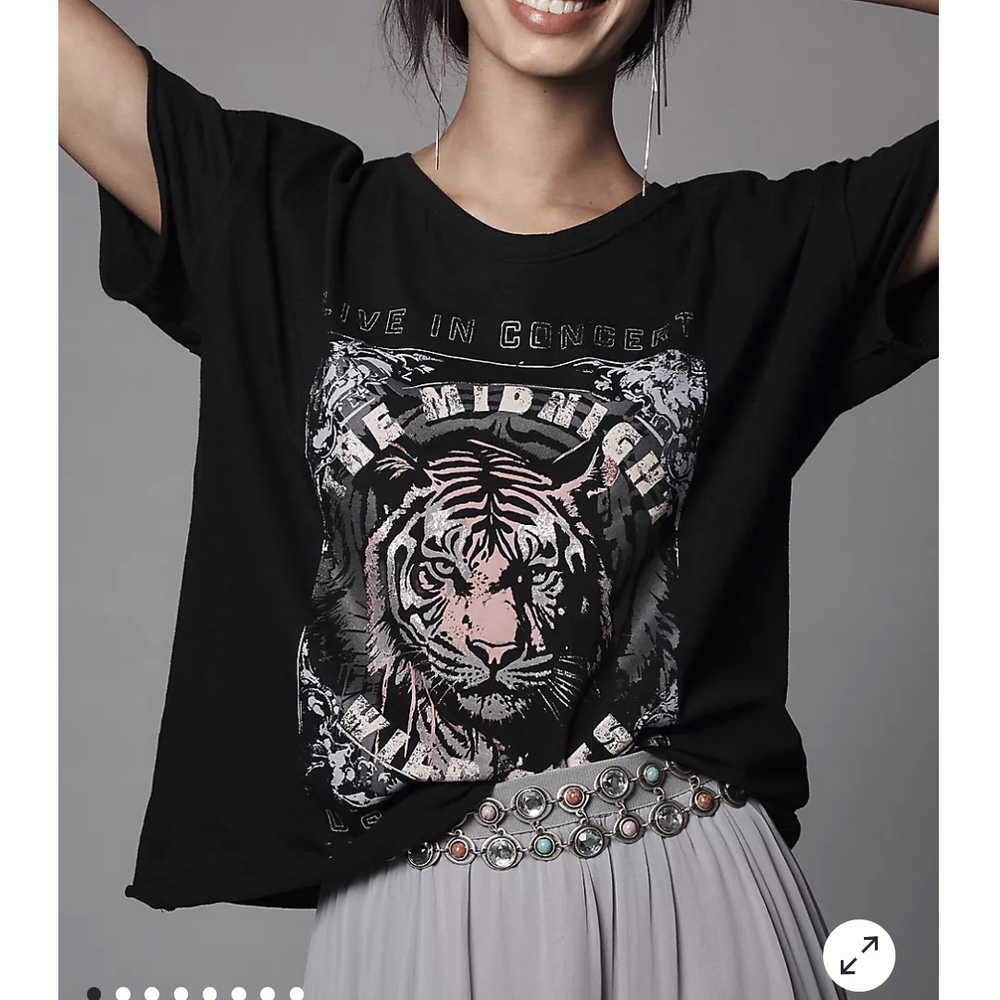 Anthropologie Pilcro Black Graphic Tee with Tiger Design